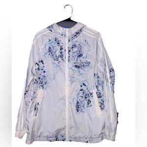 Adidas Originals Blue Floral London Windbreaker M Ocean Wave Track Jacket White